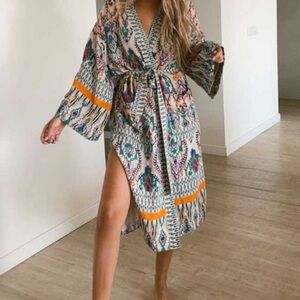 Zara Multicolor Patterned Midi Dress